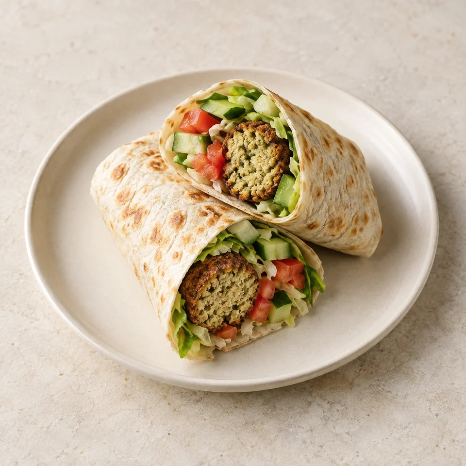 Kebab wrap, falafel, with salad, takeaway — ai-generated illustration