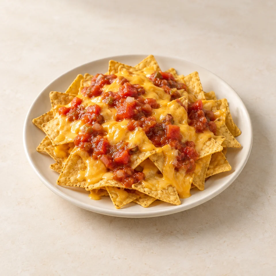 Nachos, with cheese & salsa — ai-generated illustration