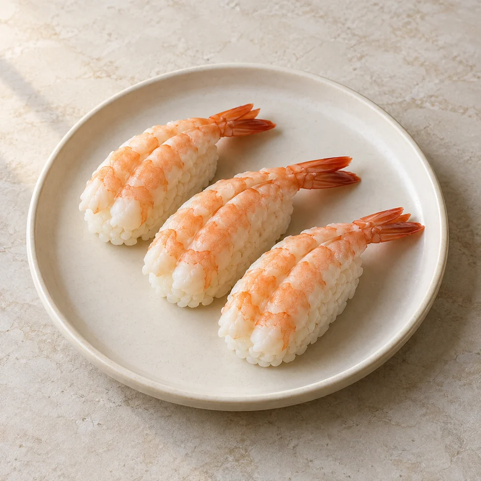 Sushi, nigiri or aburi, prawn & other seafood — ai-generated illustration
