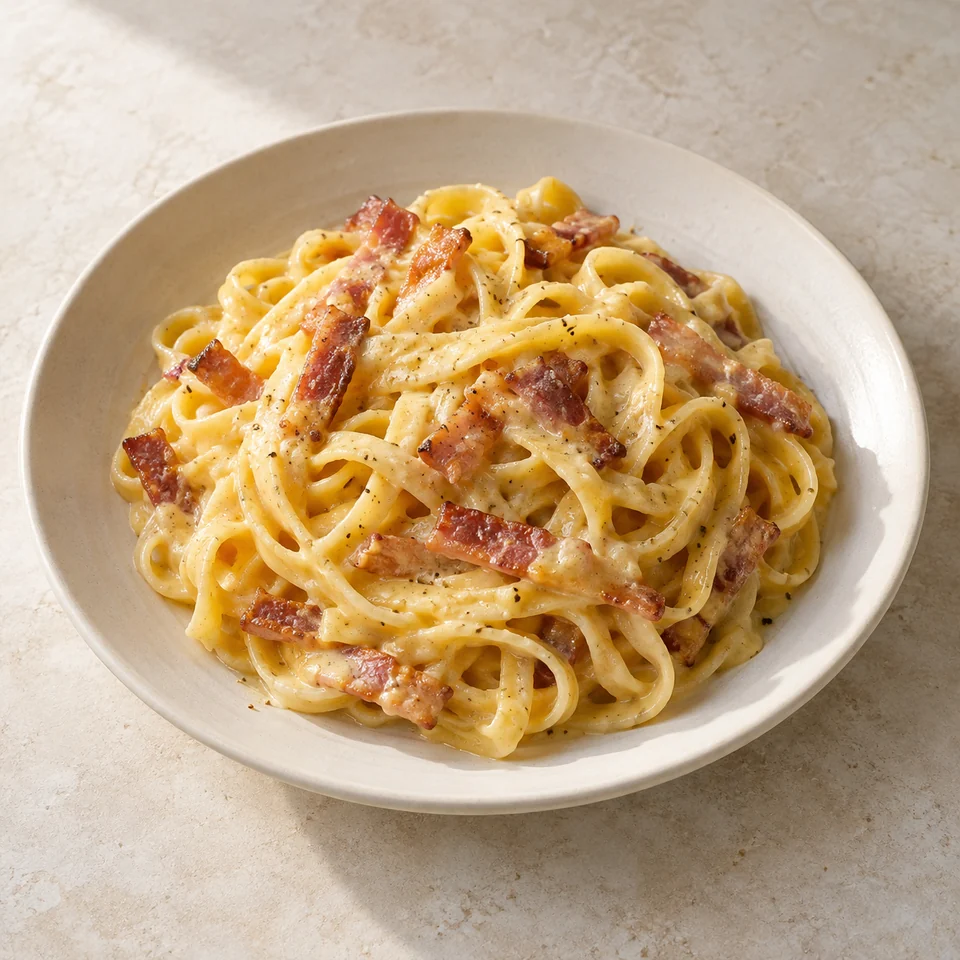 Pasta dish, homemade, carbonara sauce — ai-generated illustration