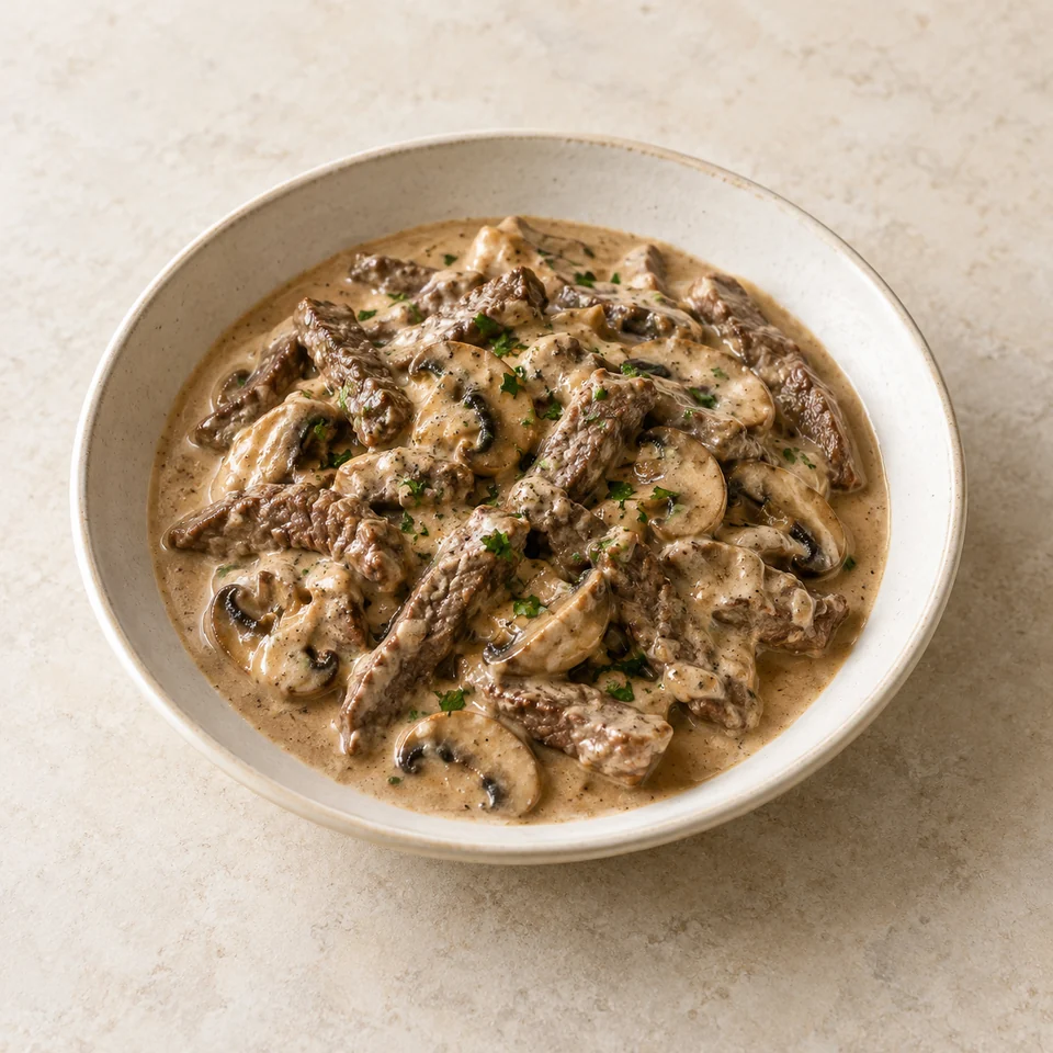 Beef Stroganoff, homemade — ai-generated illustration
