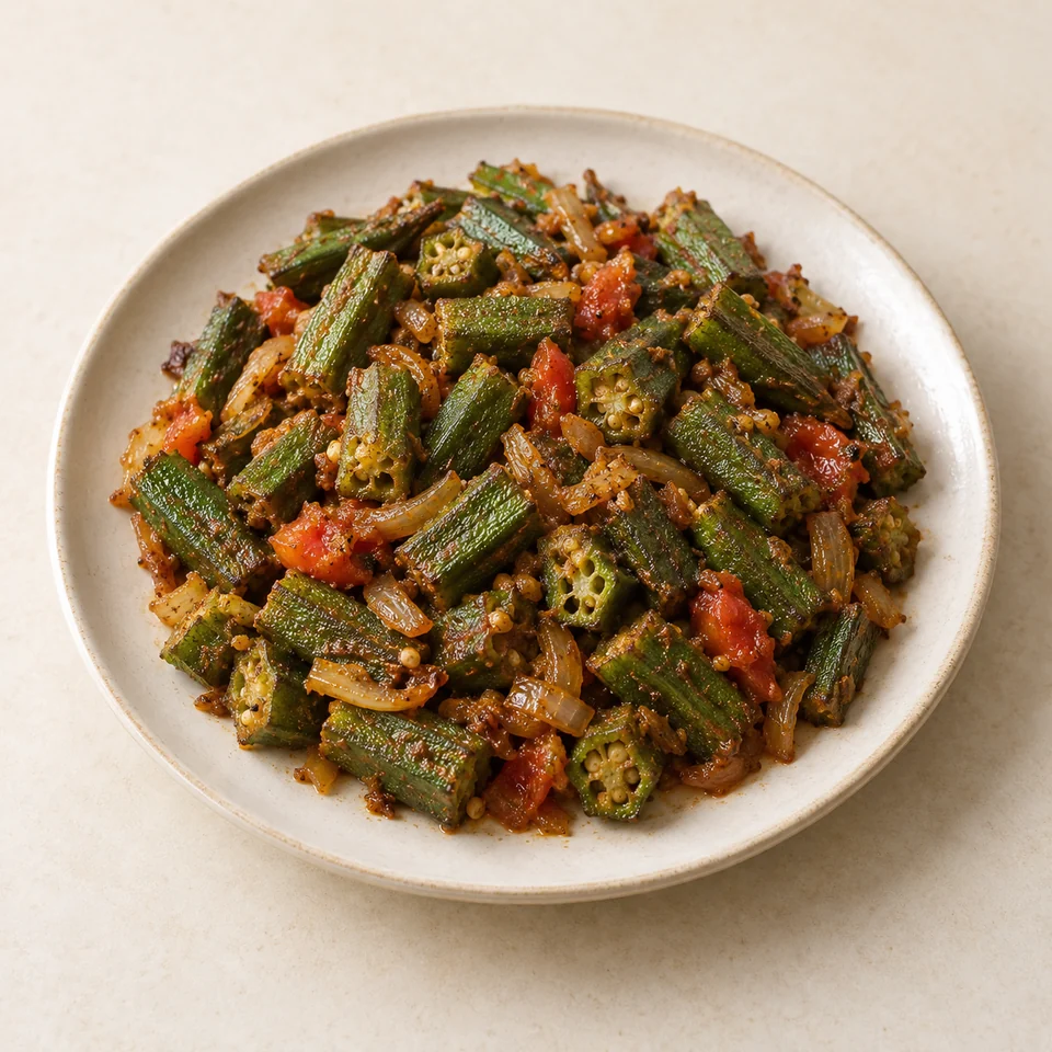 Curry, bhindi subji, homemade — ai-generated illustration
