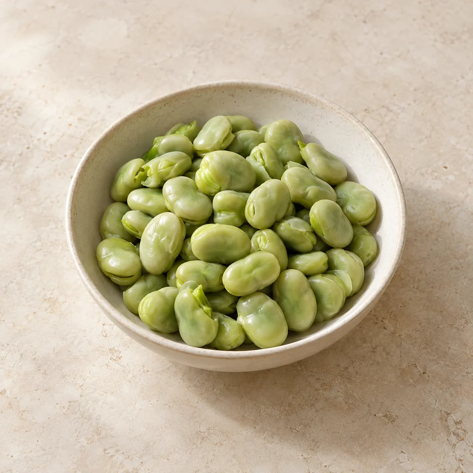 Beans, broad, whole, boiled in unsalted water — ai-generated illustration
