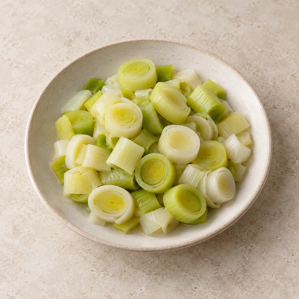 Leeks, boiled in unsalted water — ai-generated illustration