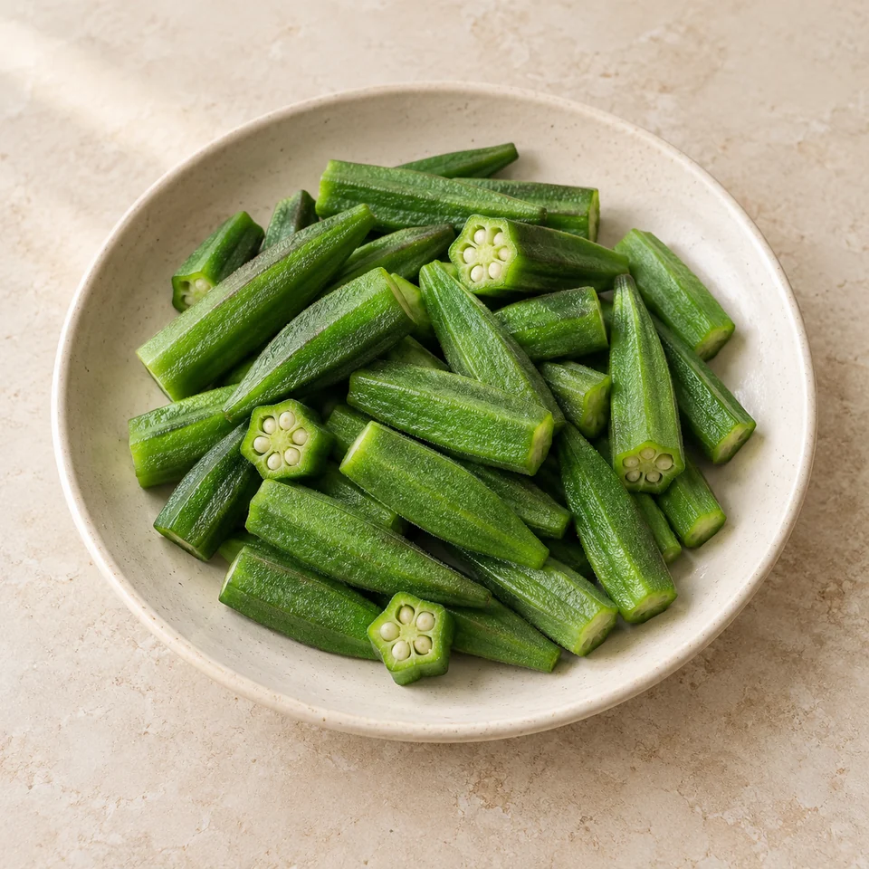 Okra, boiled in unsalted water — ai-generated illustration