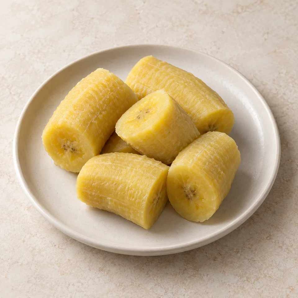 Plantain, boiled in unsalted water, flesh only — ai-generated illustration