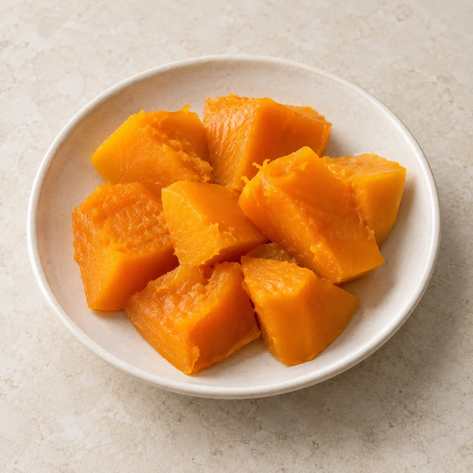 Pumpkin, flesh only, boiled in unsalted water — ai-generated illustration