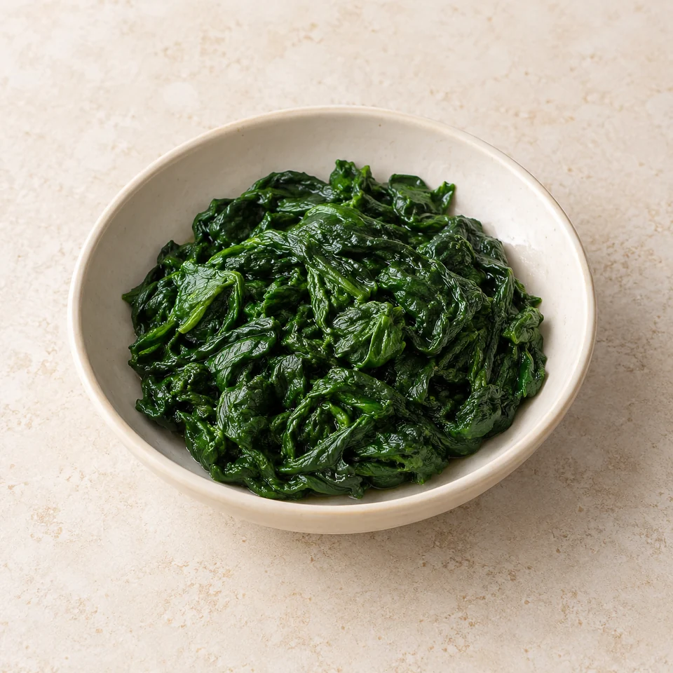 Spinach, mature, boiled in unsalted water — ai-generated illustration