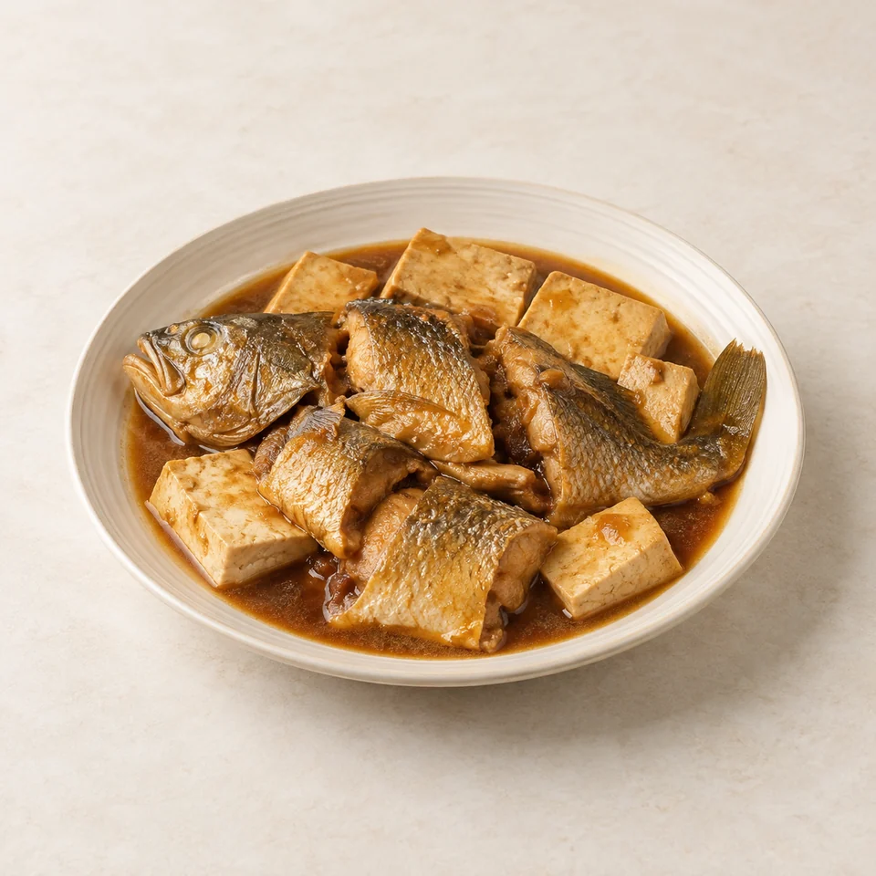 Braised Yellow Croaker with Tofu — ai-generated illustration