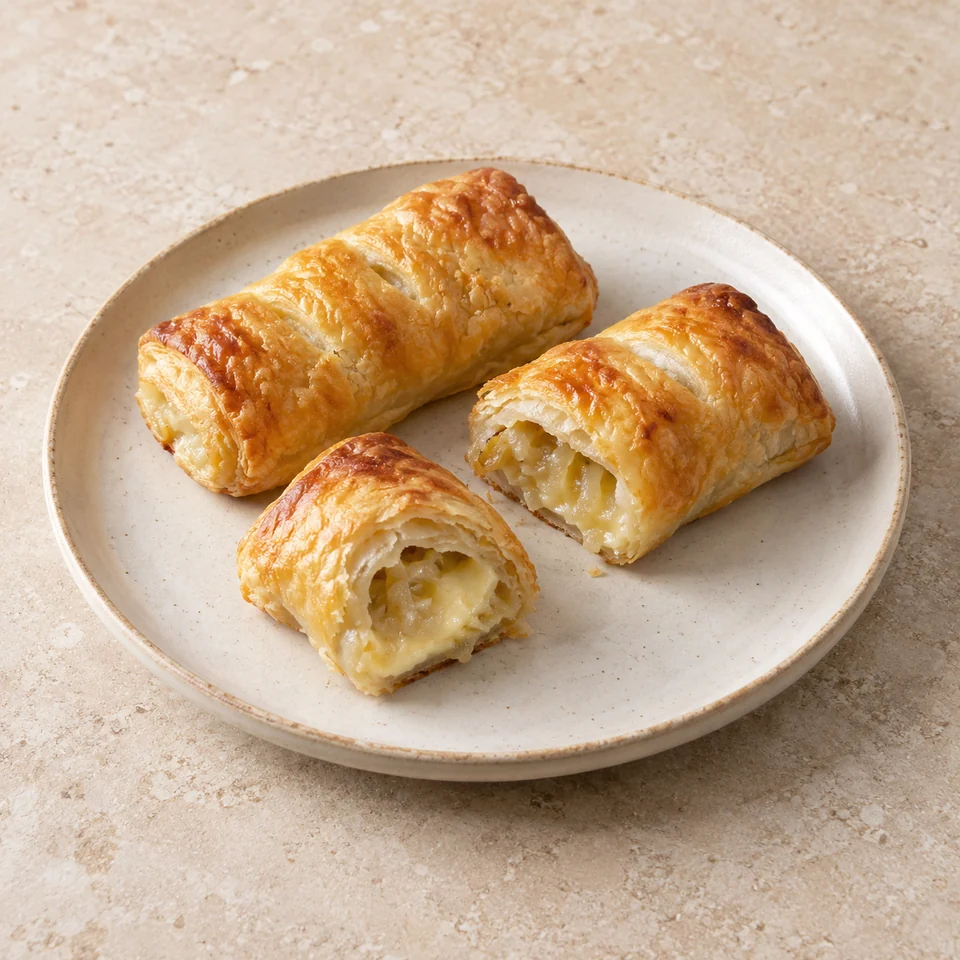 Cheese and onion rolls, pastry, retail — ai-generated illustration