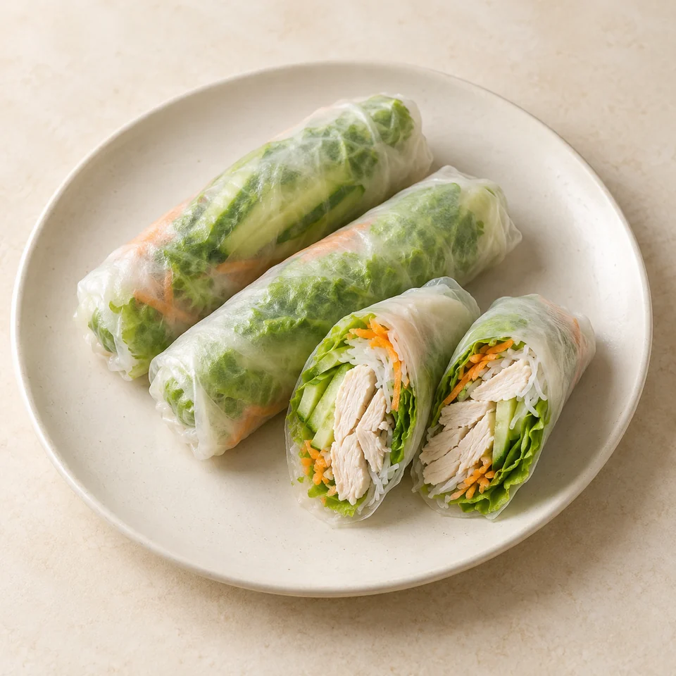 Rice paper roll, chicken & vegetable filling, fresh — ai-generated illustration