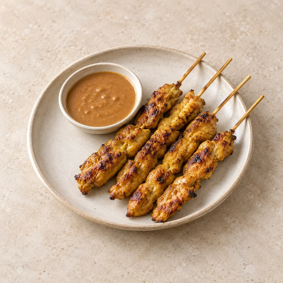 Chicken satay, takeaway — ai-generated illustration