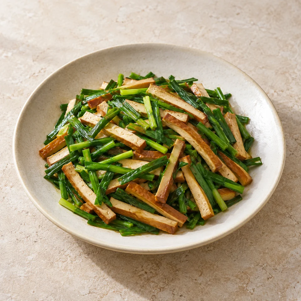 Chives Stir-Fried with Dried Tofu — ai-generated illustration