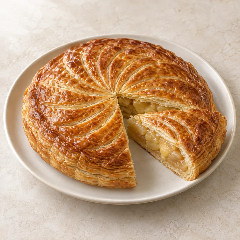 Apple-filled galette des rois — ai-generated illustration