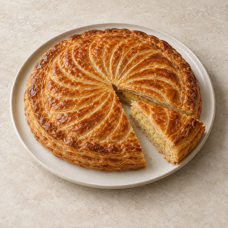 Frangipane galette des rois or pithiviers — ai-generated illustration