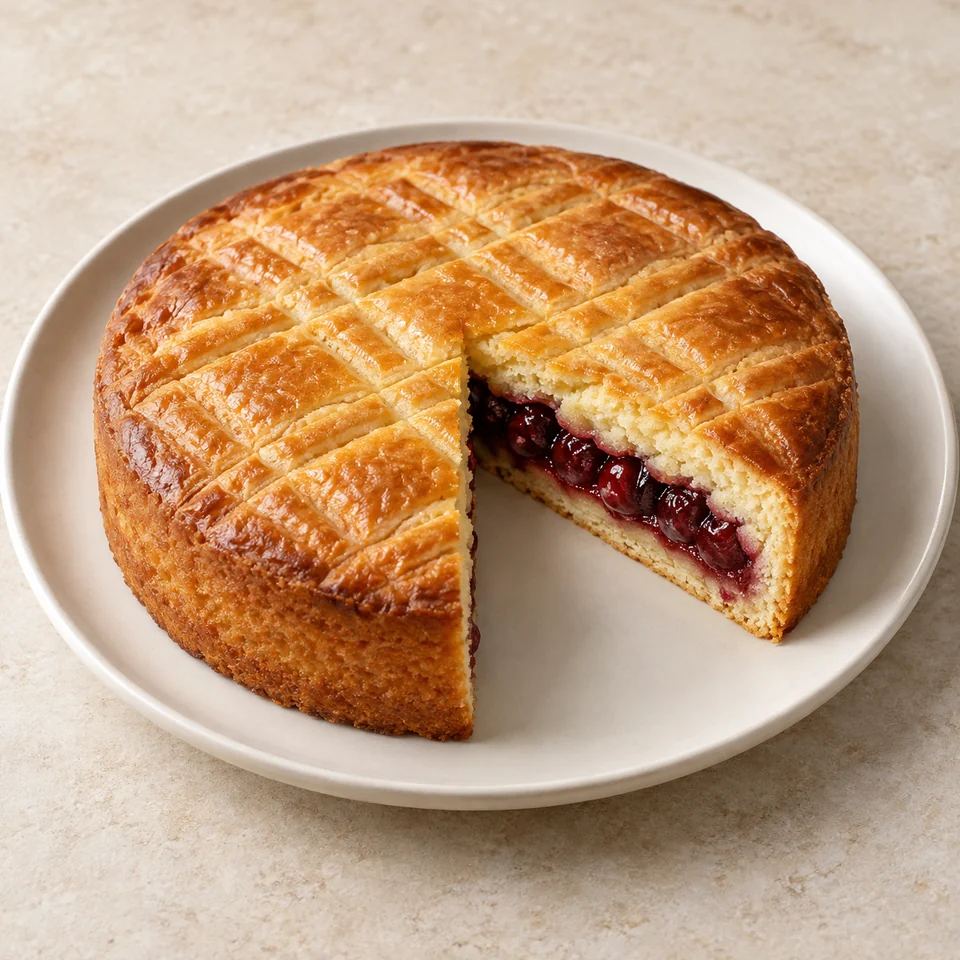 Basque cake with cherries — ai-generated illustration
