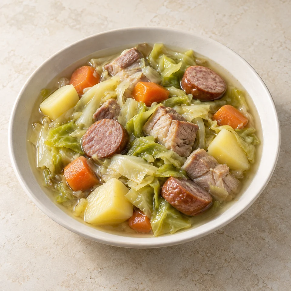 Auvergne cabbage and pork stew — ai-generated illustration