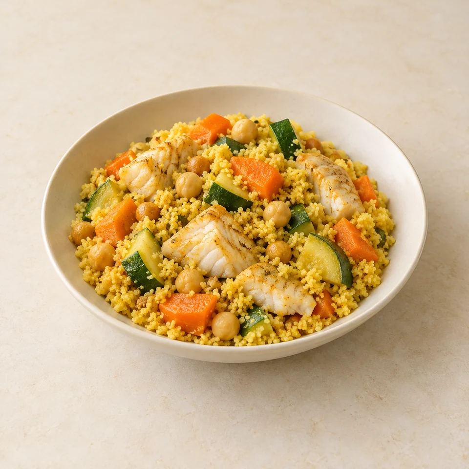 Couscous with fish — ai-generated illustration