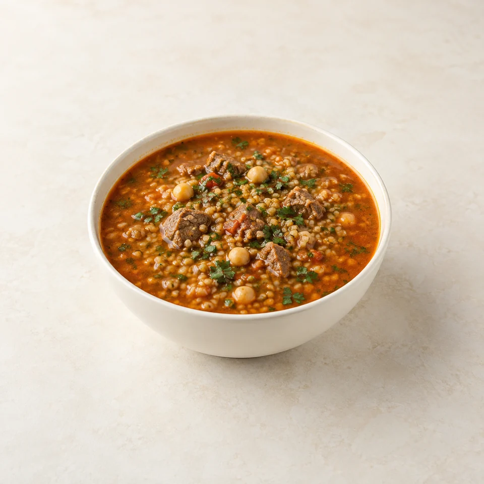 Chorba frik with meat — ai-generated illustration