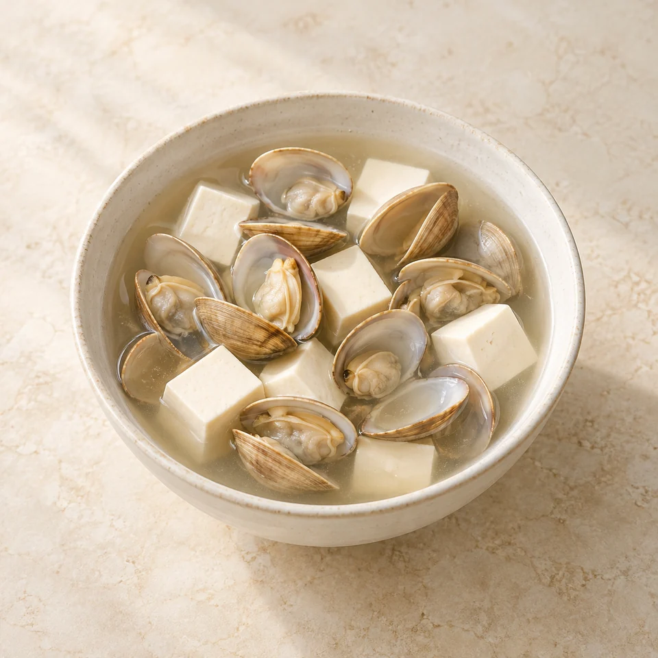 Clam and Tofu Soup — ai-generated illustration