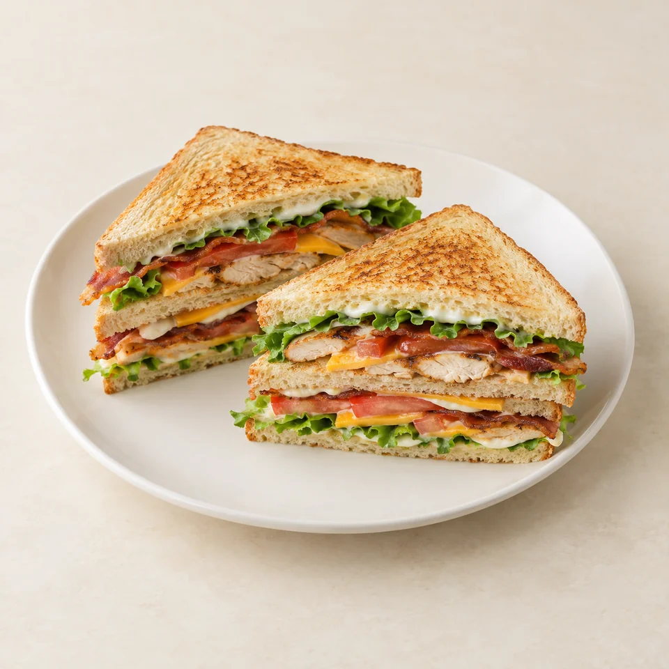Grilled chicken and bacon club sandwich — ai-generated illustration