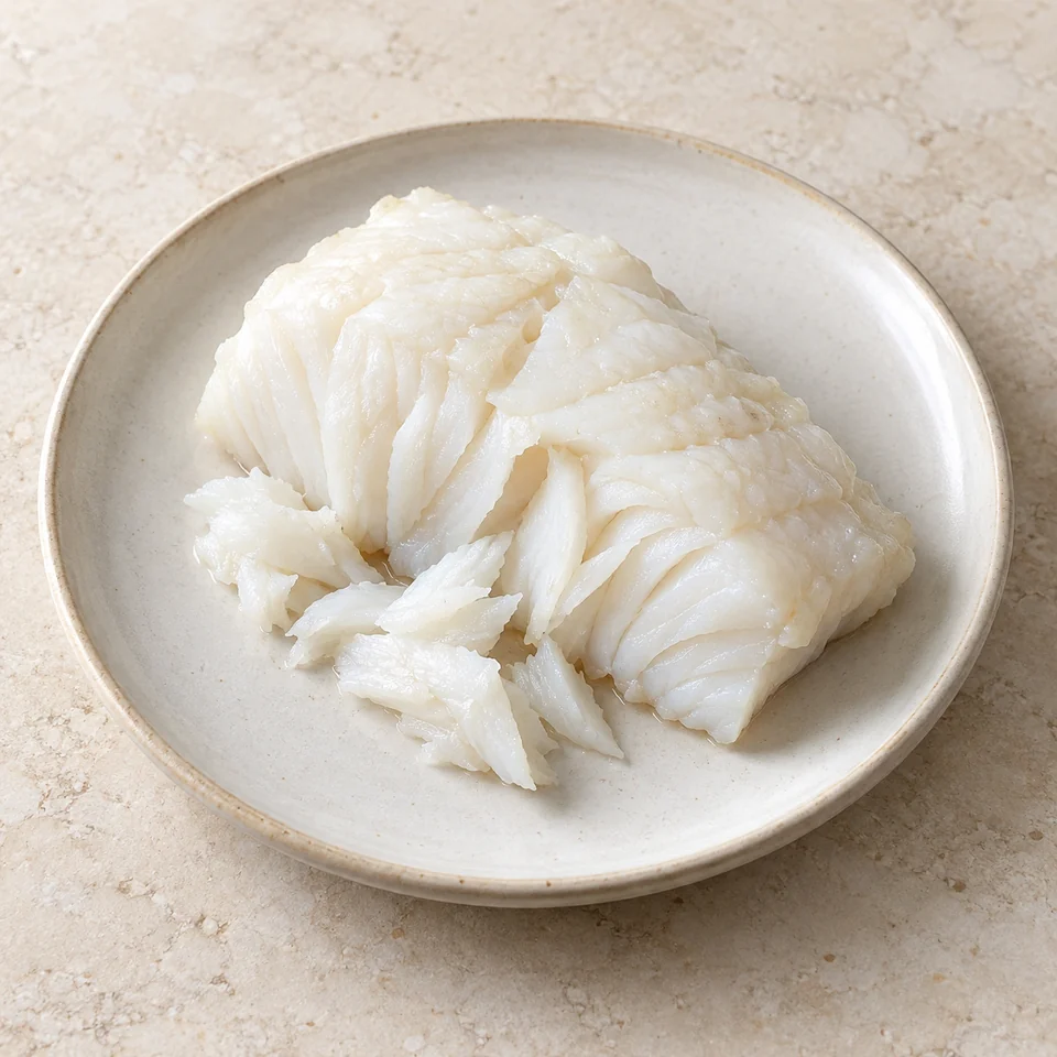 Cod, flesh only, steamed — ai-generated illustration