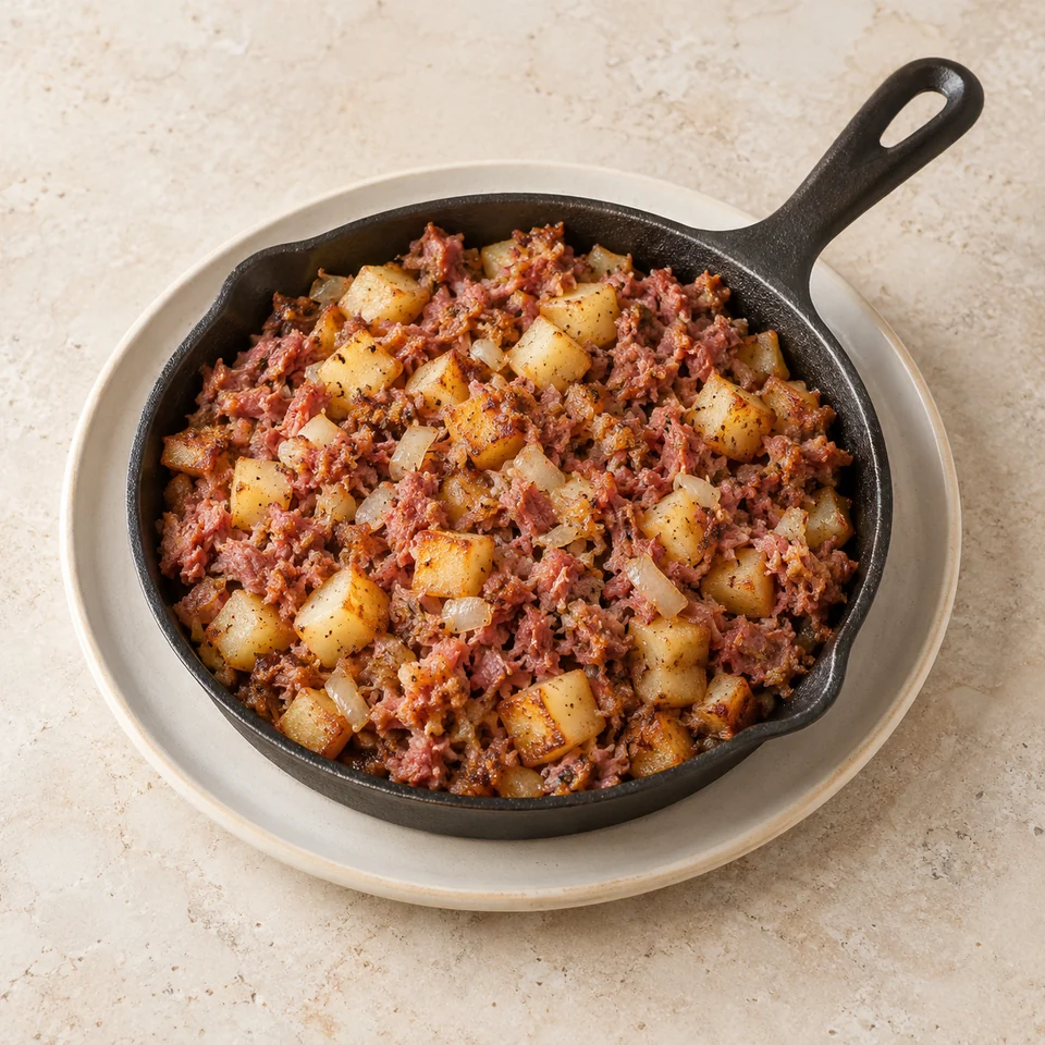 Corned beef hash, homemade — ai-generated illustration