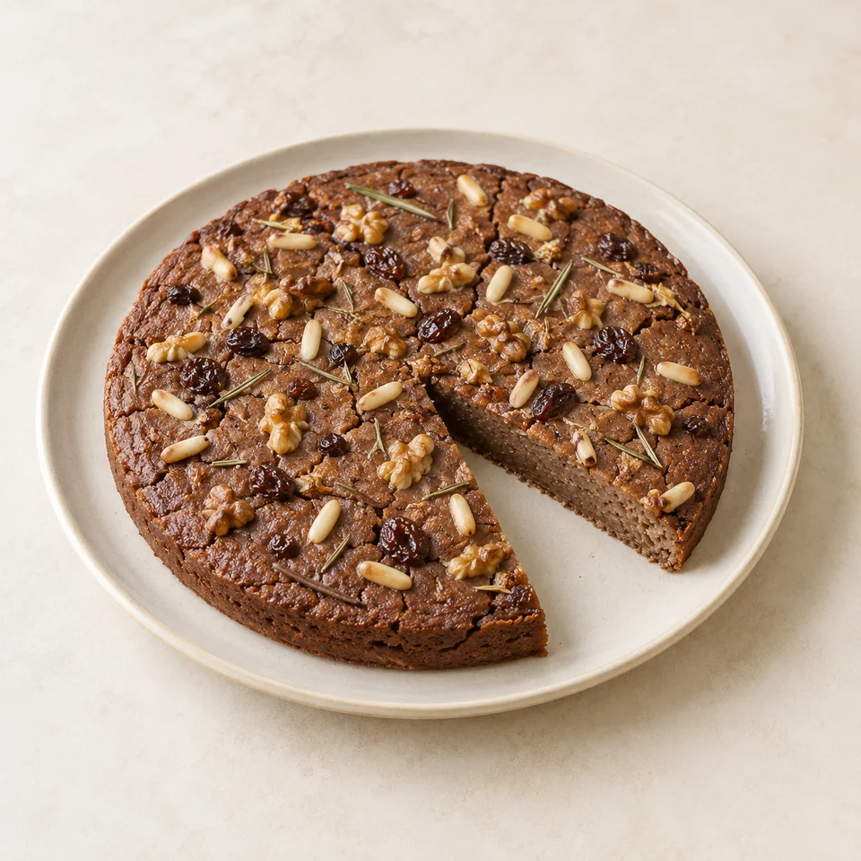 Castagnaccio chestnut cake — ai-generated illustration