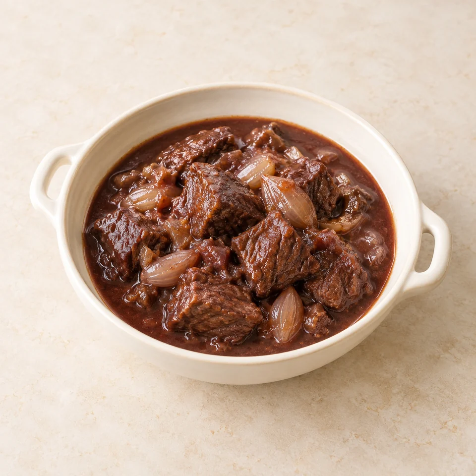 Beef stew in red wine — ai-generated illustration