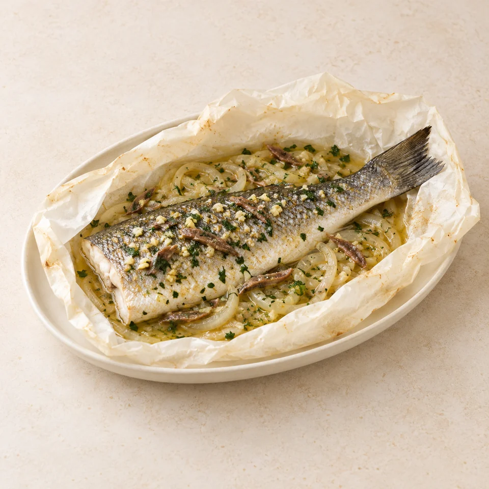 Sea bass en papillote — ai-generated illustration