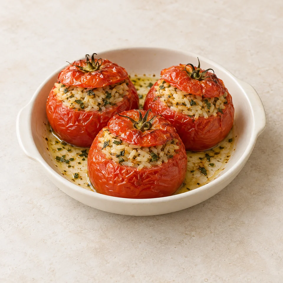 Rice-stuffed tomatoes — ai-generated illustration