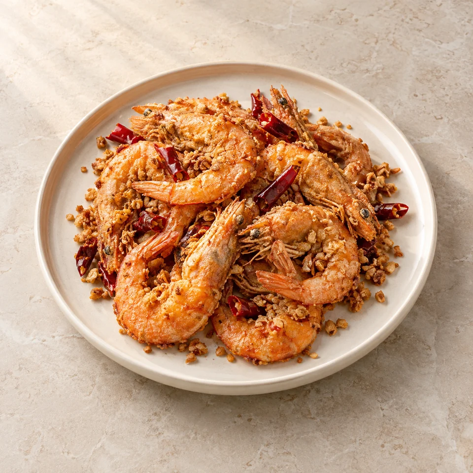 Crispy Shrimp in Garlicky Crumb — ai-generated illustration