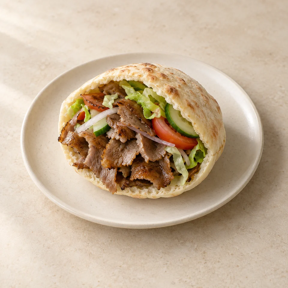 Doner kebab in pitta bread with salad — ai-generated illustration