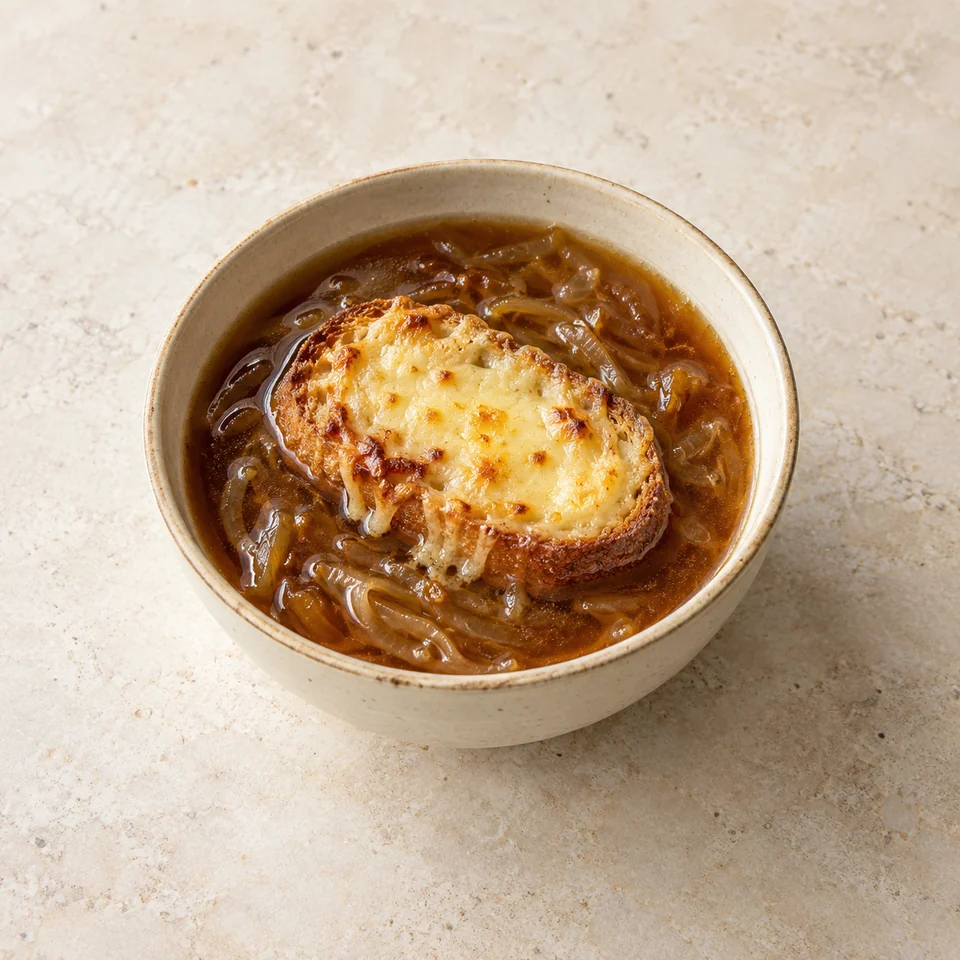 Soup, French onion, homemade — ai-generated illustration