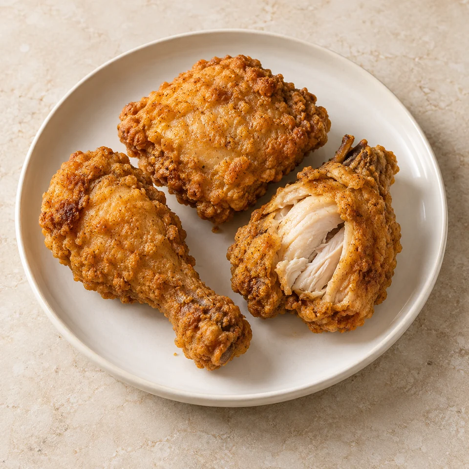 Chicken portions, battered, deep fried, takeaway — ai-generated illustration