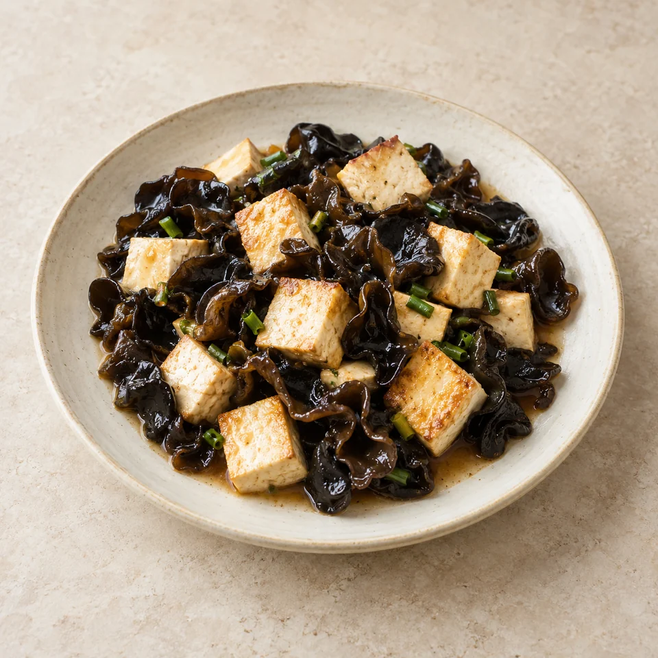 Black Fungus Stir-Fried with Tofu — ai-generated illustration