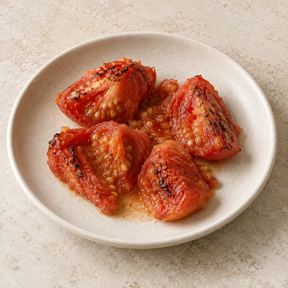Tomatoes, standard, grilled, flesh and seeds only — ai-generated illustration