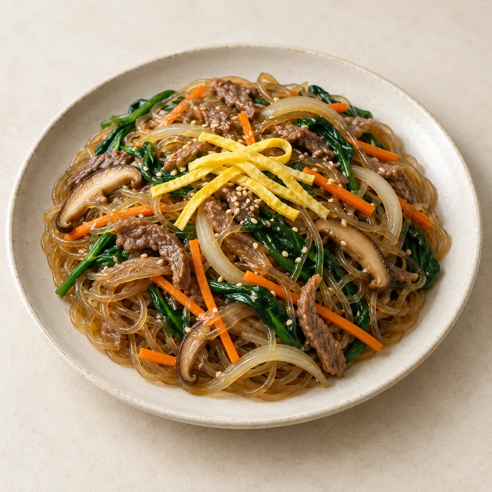 Japchae glass noodles — ai-generated illustration