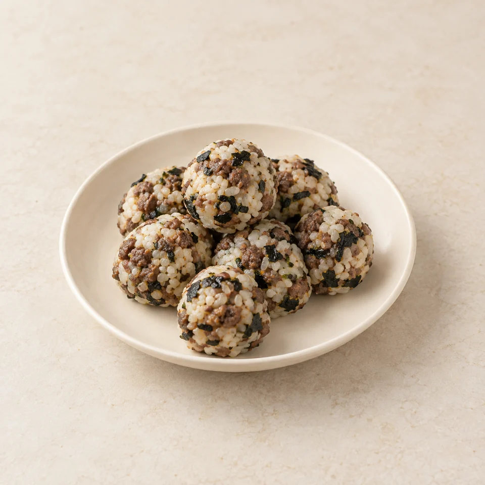 Beef jumeokbap rice balls — ai-generated illustration