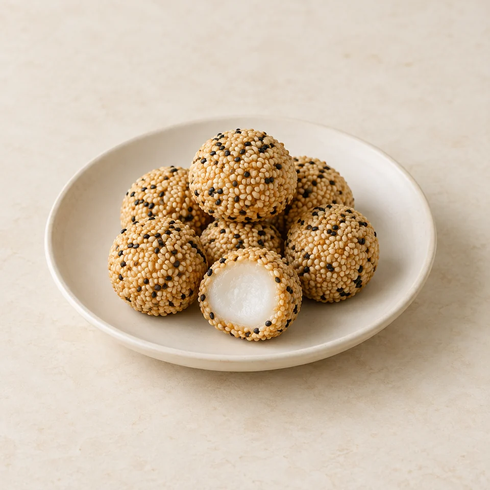 Sesame gyeongdan rice cake balls — ai-generated illustration