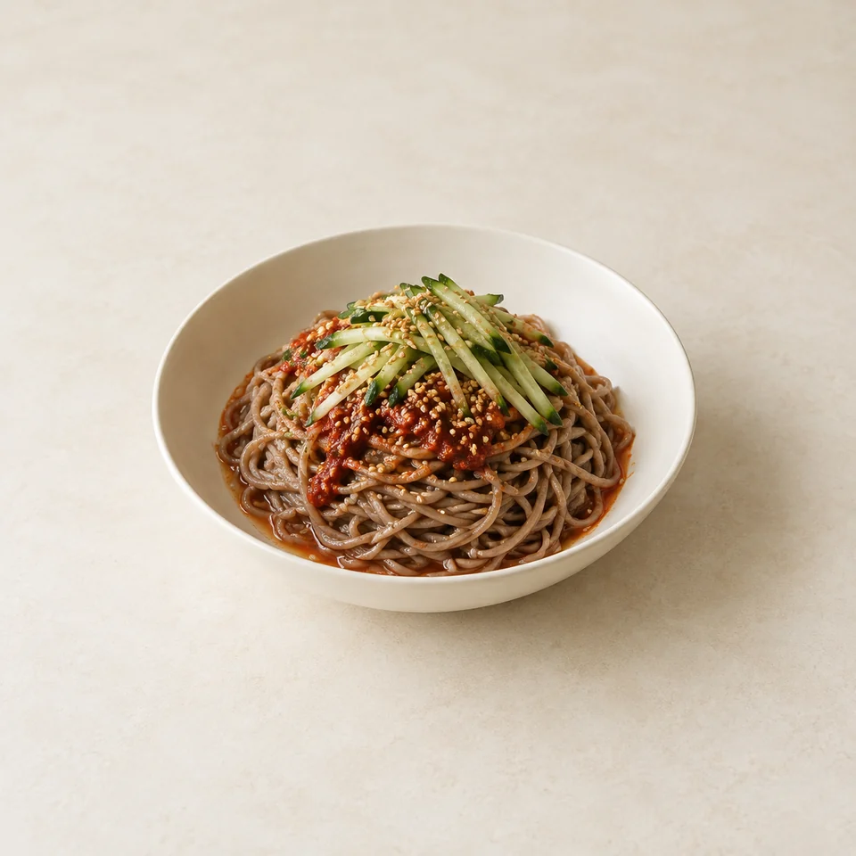 Makguksu buckwheat noodles — ai-generated illustration