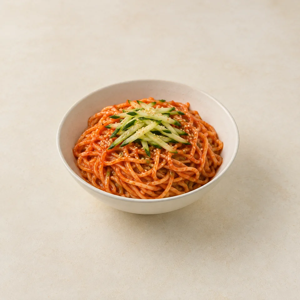 Bibim-guksu spicy mixed noodles — ai-generated illustration