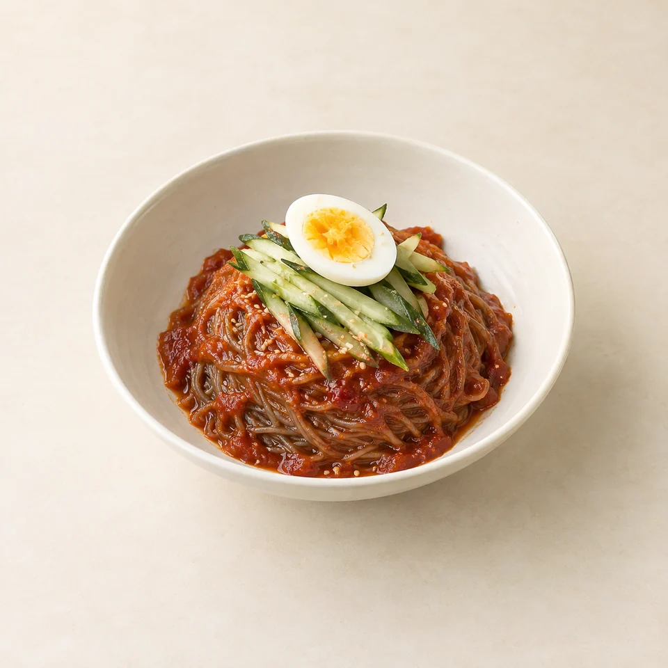 Bibim-naengmyeon spicy cold noodles — ai-generated illustration