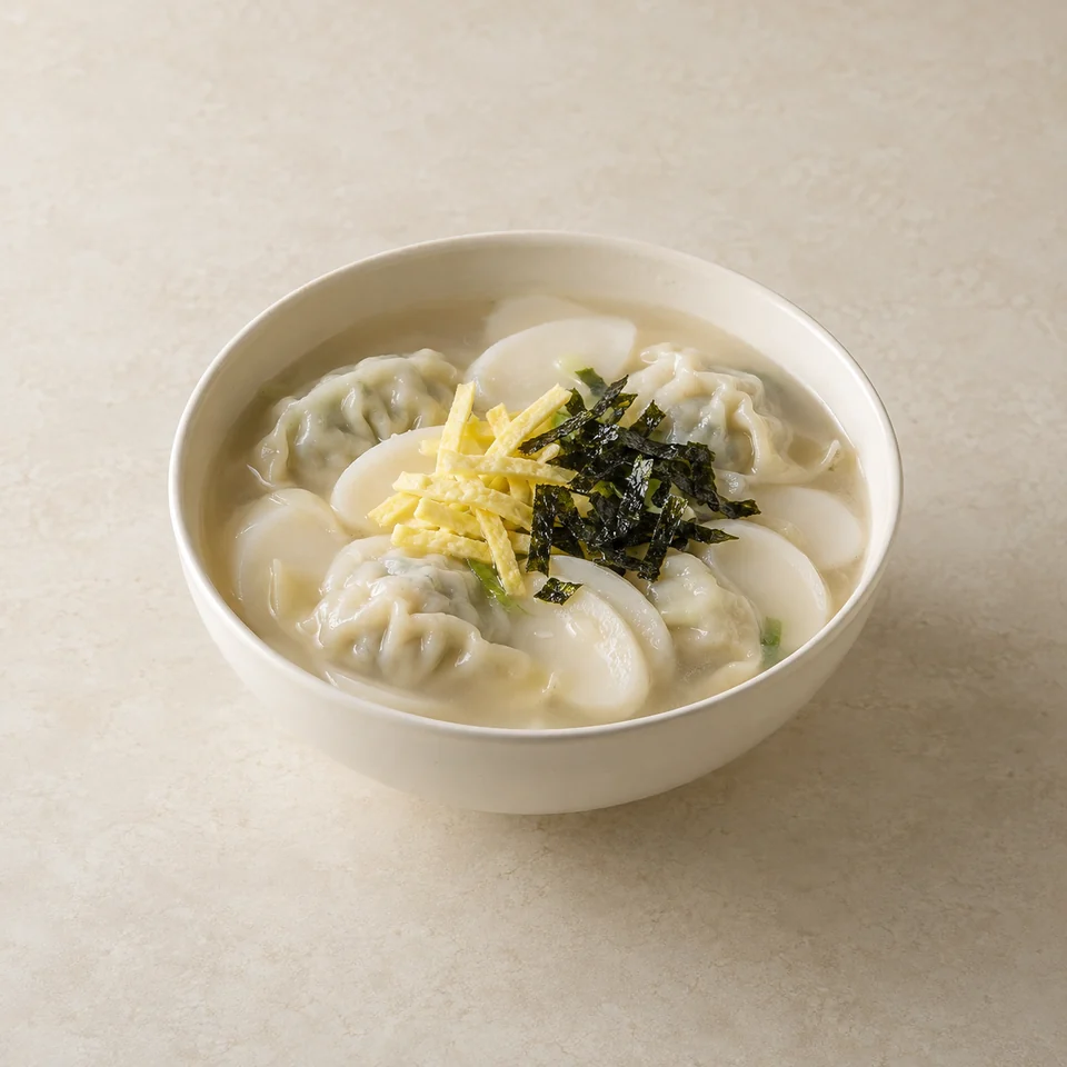 Tteok-mandu-guk rice cake dumpling soup — ai-generated illustration