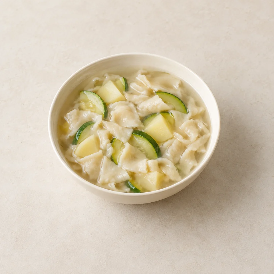 Sujebi hand-torn noodle soup — ai-generated illustration