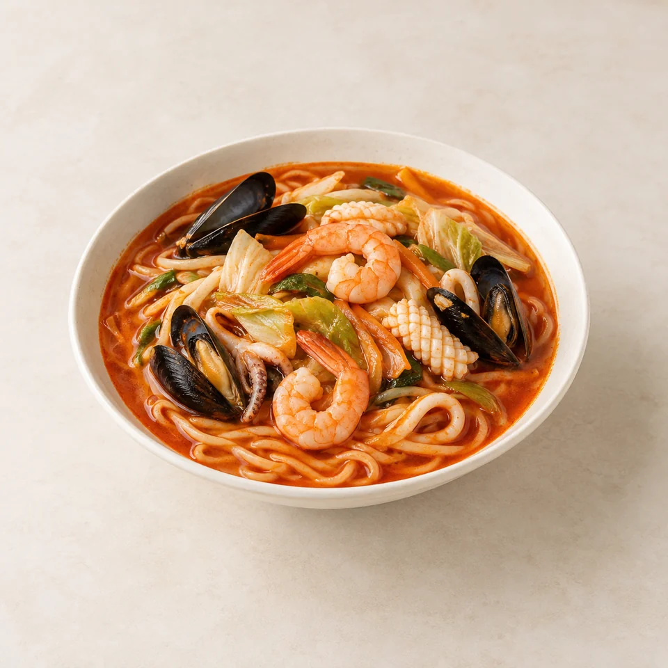 Jjamppong spicy seafood noodles — ai-generated illustration