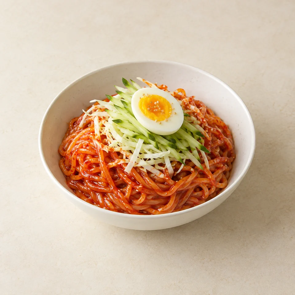 Jjolmyeon spicy chewy noodles — ai-generated illustration