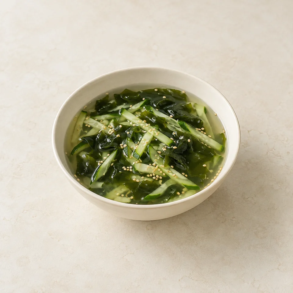 Cold seaweed cucumber soup — ai-generated illustration