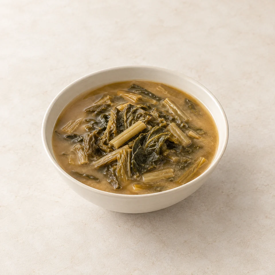 Doenjang soup with dried radish greens — ai-generated illustration