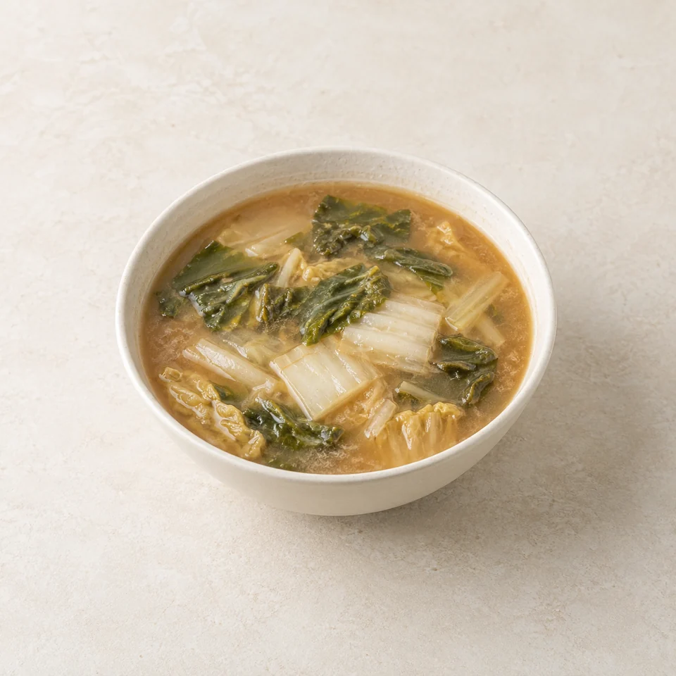 Doenjang soup with outer cabbage leaves — ai-generated illustration